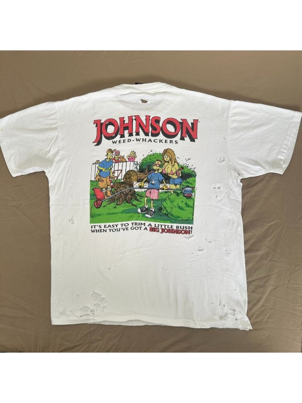 Vintage 90s Big Johnson Weed Whackers T-Shirt Distressed Funny Obscene Sex Humor